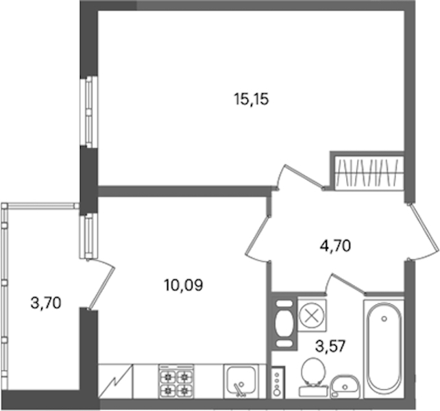 1-комнатная квартира 33.51 м², 9/11 эт., ЖК «ПАТИО. Уютный квартал»